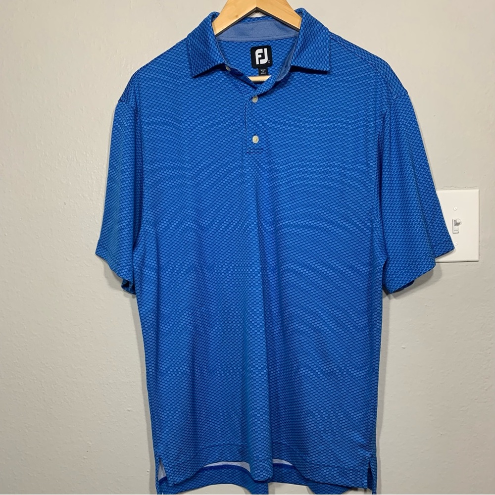 FootJoy Golf Blue Checkered Polo Short‎ Sleeve Performance Shirt Large
